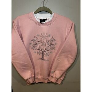Y2K King Universal Vintage Rhinestone Snowflake Tree Pink Sweatshirt Women Small